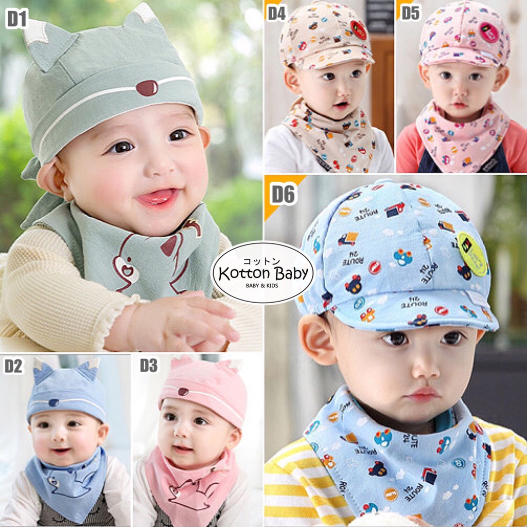 [sale] 6-24 bln | TOPI+BIB BAYI / TOPI+SLABBER NEWBORN KARAKTER LUCU CATALOG vol.D CASUAL