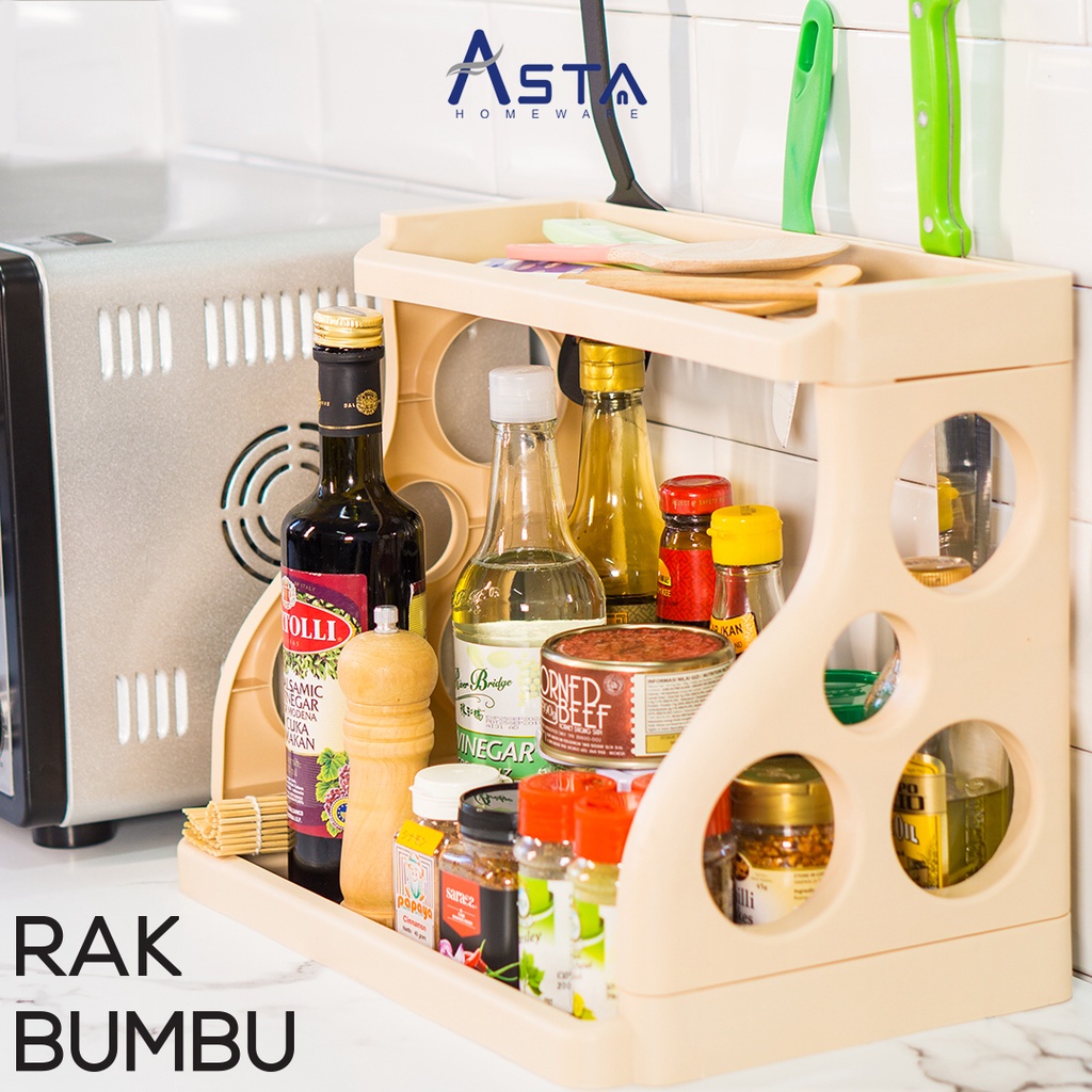 Rak Bumbu PINK BEIGE - Tempat Bumbu Rak Pisau Storage Rack Rak Dapur 2 Susun