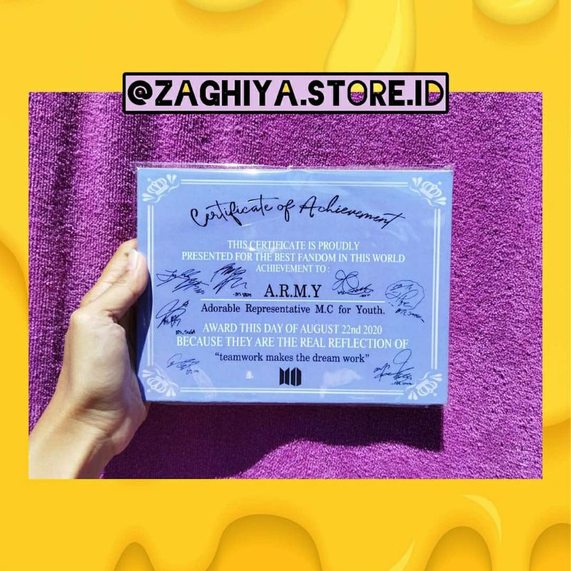 wall decor hybe bts sertifikat army