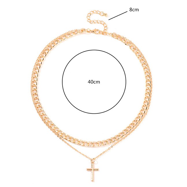 LRC Kalung Fashion Golden Cross Double Necklace D68240