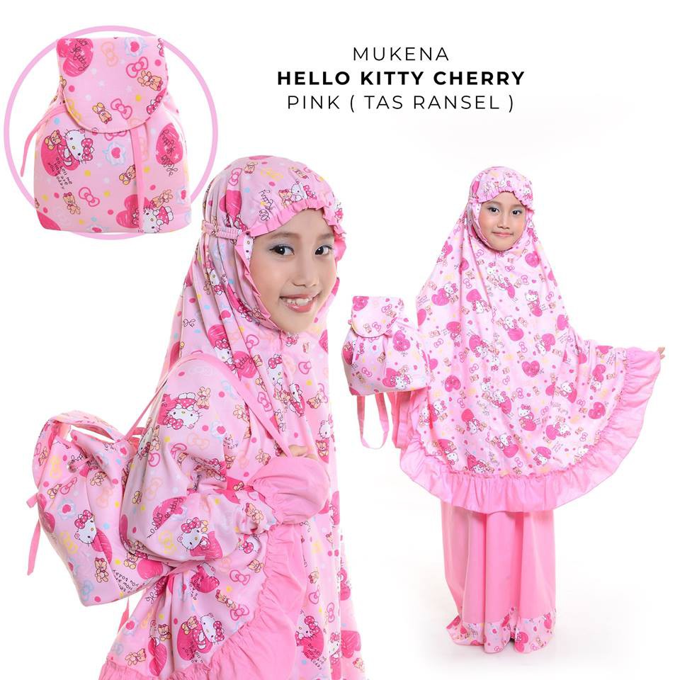 Mukena Anak  Katun HK Cherry Pink ( Tas Ransel )