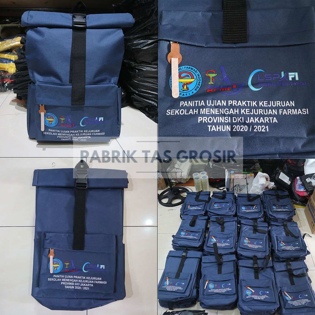 GROSIR TAS SOUVENIR SEMINAR CUSTOM Sablon SMK Farmasi Provinsi DK Jakarta Ransel Murah Multifungsi