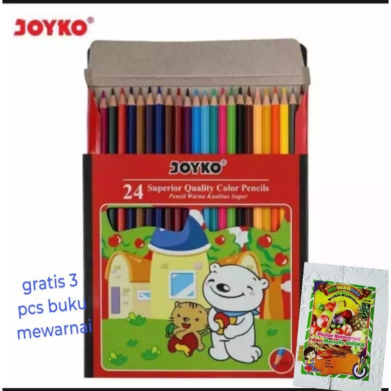 

Pensil Warna joyko 24 warna bonus buku mewarnai