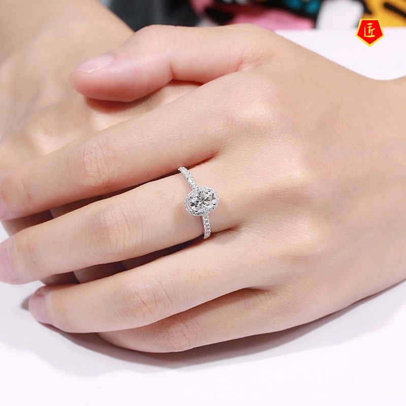 [Ready Stock]Graceful Fashion Micro-Inlaid Oval Moissanite Open Ring for Women