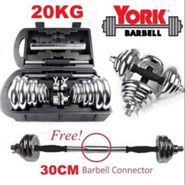 Alat fitness Dumble Barbel set 20 kg stick bisa di sambung