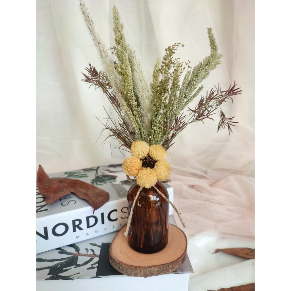1 set bunga aesthetic, vas aesthetic, vas bunga, vas bunga kering, dried flower, mini vas