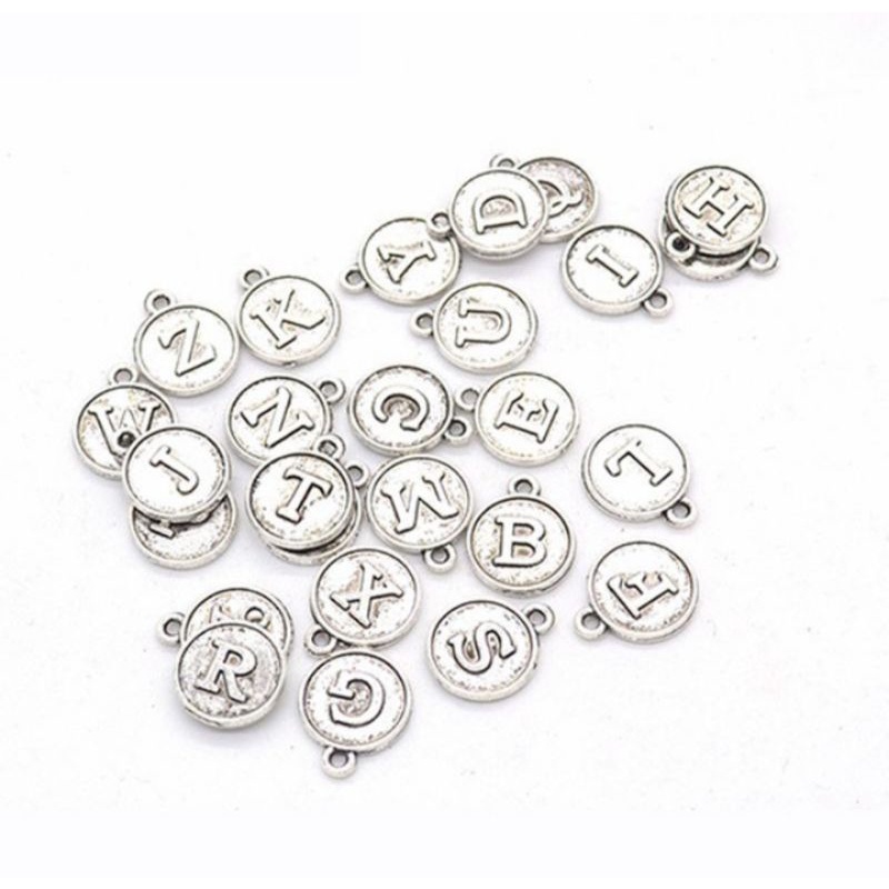I010 A - Z Liontin Inisial Nama Bandul Epoxy Enamel Full Silver Gelang Kalung Tambahan Huruf Anti Ka