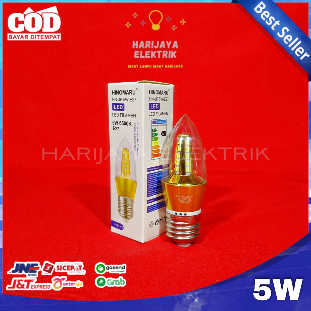 HINOMARU LAMPU CANDLE LED 5 WATT E14 KUNING BOHLAM LILIN GANTUNG HIAS