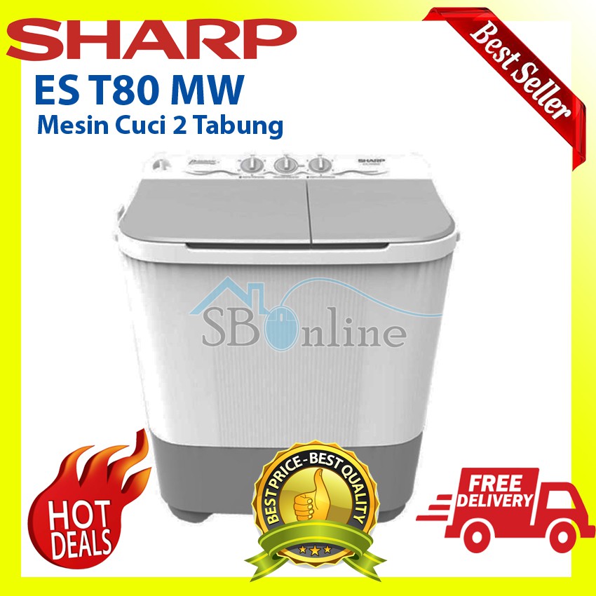 MESIN CUCI SHARP EST 80 MW 7KG 2 TABUNG 80MW 7 KG PURE MAGIC LOW WATT