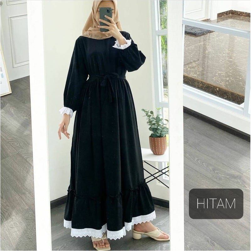Gamis Wanita Polos Renda Bawah Terbaru