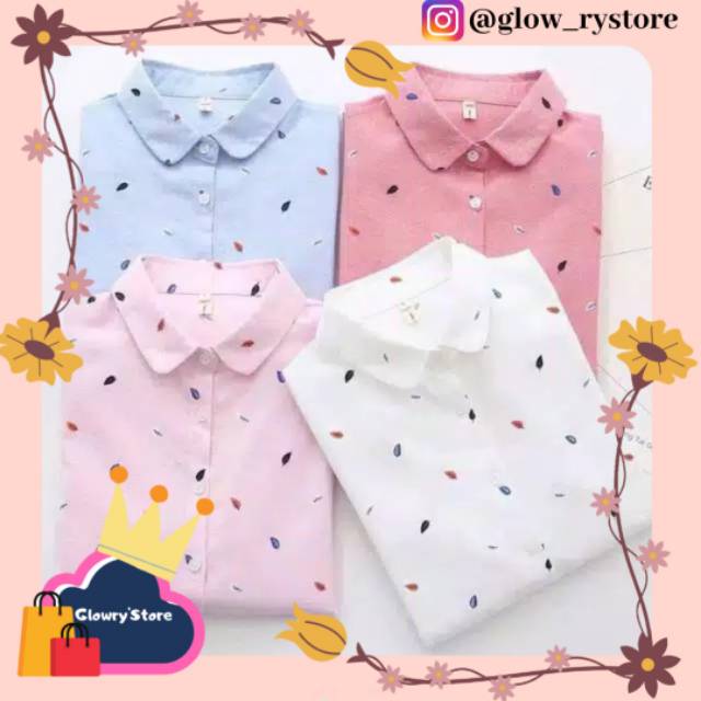 GLOWRY- KEMEJA DAUN WARNA SOFT BAJU WANITA KEREN KEMEJA KEKINIAN