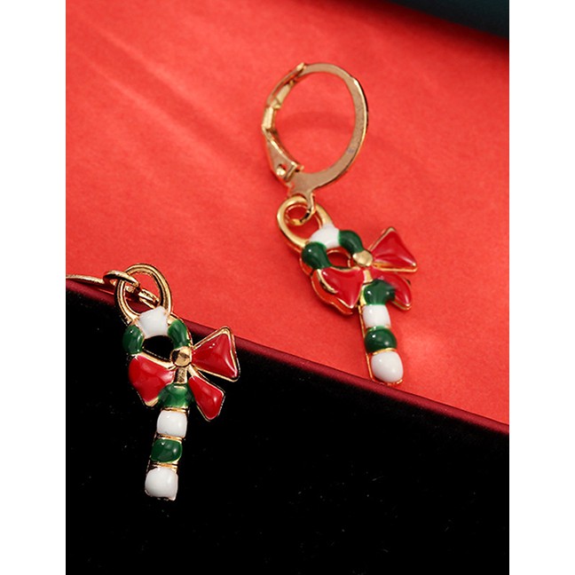 LRC Anting Tusuk Fashion Christmas Cane Color Cartoon Christmas Earrings D27981