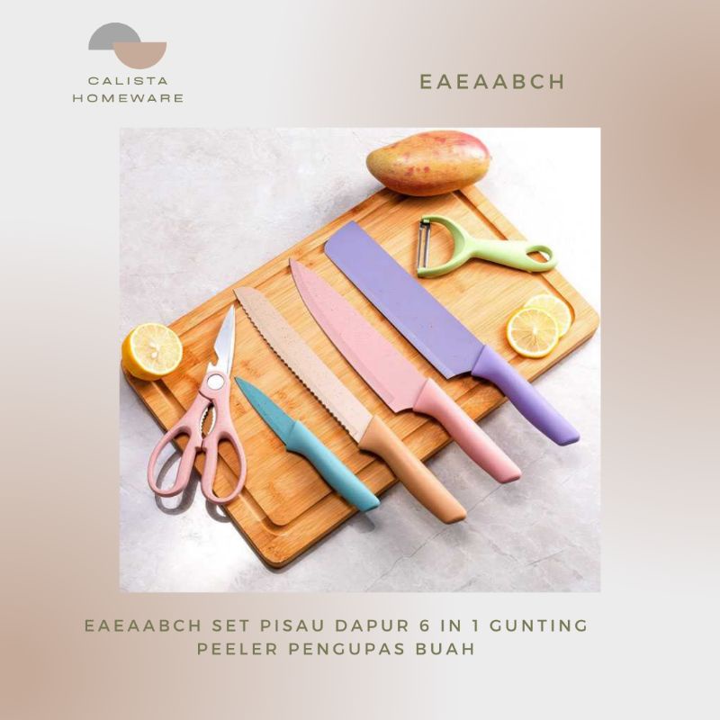 EAEAABCH Set Pisau Dapur 6 in 1 Gunting Peeler Pengupas Buah
