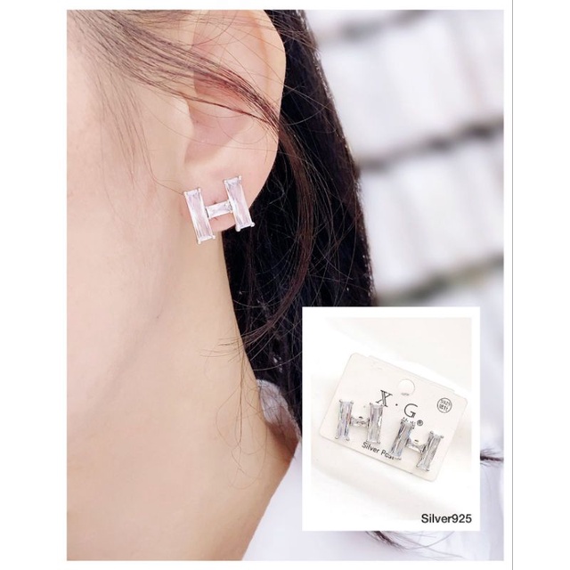 Anting Silver925 Perak motif elv Premium Quality anti karat anti alergi Earring Zircon Mata kilau 91