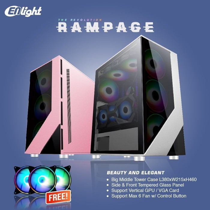 ENLIGHT RAMPAGE - BLACK WHITE TEMPERED GLASS GAMING CASE