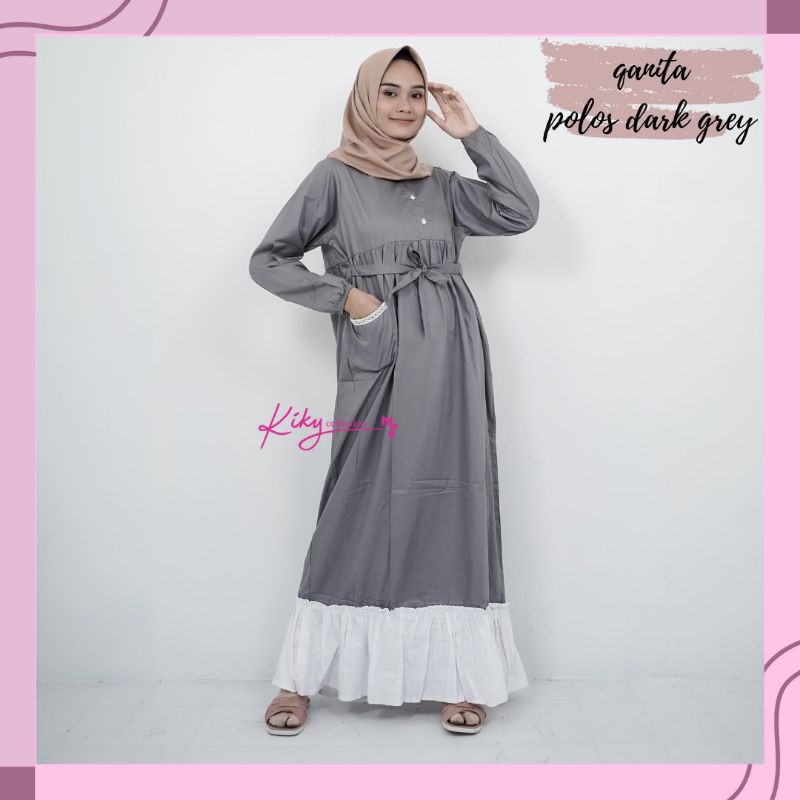 Gamis Katun Jepang Premium Ori Cantik Murah Model Qanita Polos Size XL ld 110cm
