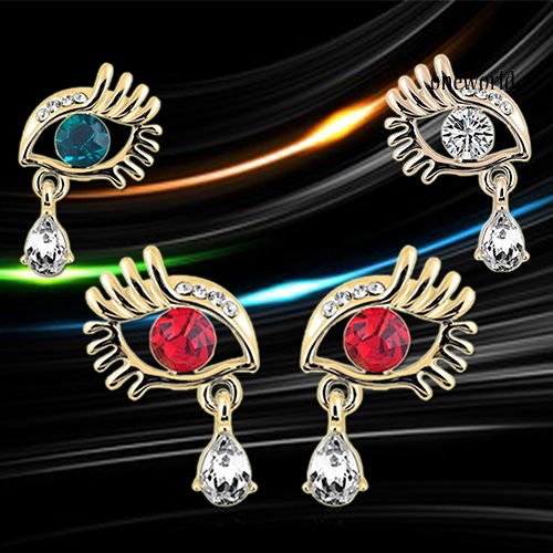 OW@ Women's Crystal Rhinestone Eye Tear Pendant Eyelash Earrings Eardrop Jewelry