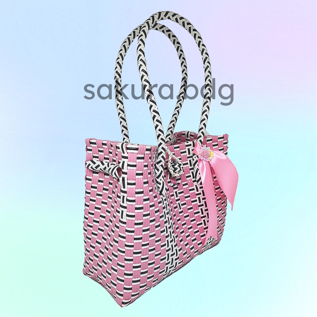TP1M - Tas plastik jali premium M 25x10x20 cm tas anyaman wanita lucu handmade hampers parcel hantar
