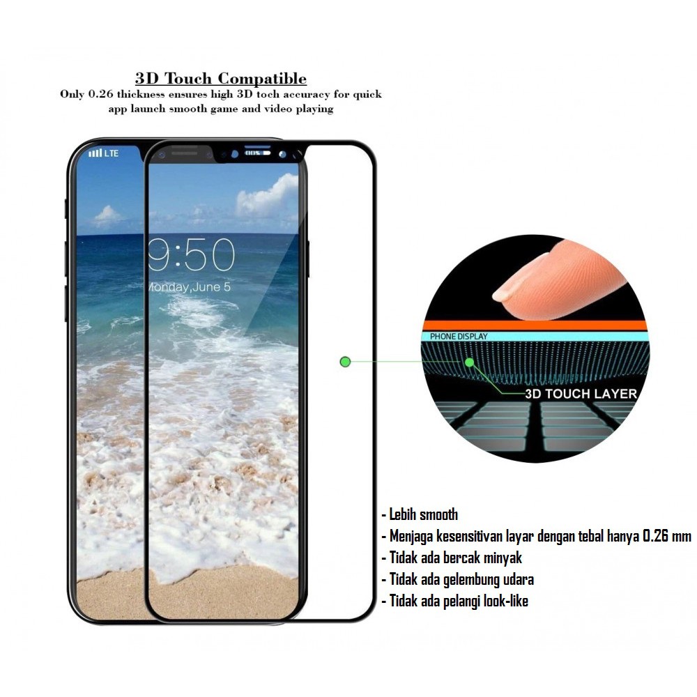 Tempered Glass 5D For Iphone X Xs Full Cover Full Lem Premium Quality No pelangi No gelembung udara