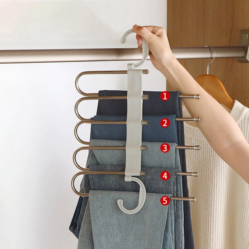 Pants Hangers 5 Layers Multi Functional Pants Rack Non-Slip Clothes Closet Storage Organizer for Pants Skirts Scarf