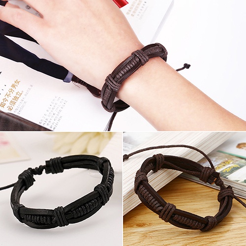 Hu Hu Hu Hu Hu Alat Bantu Pasang Kacamata♡ Gelang Bangle Cuff Bahan Kulit Rajut Gaya Punk Klasik Untuk Pria / Wanita