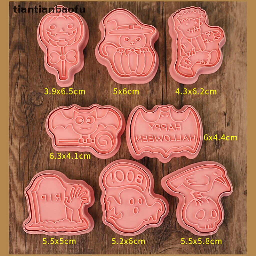 8 Pcs Pemotong Biskuit Bahan Plastik Desain Hantu Monster Halloween