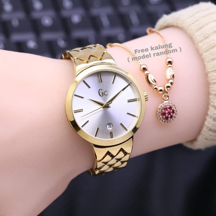 JAM TANGAN WANITA GC GUESS DATE ORI SISIK FREE KALUNG ANALOG ADA 5 WARNA CEWEK GROSIR MURAH