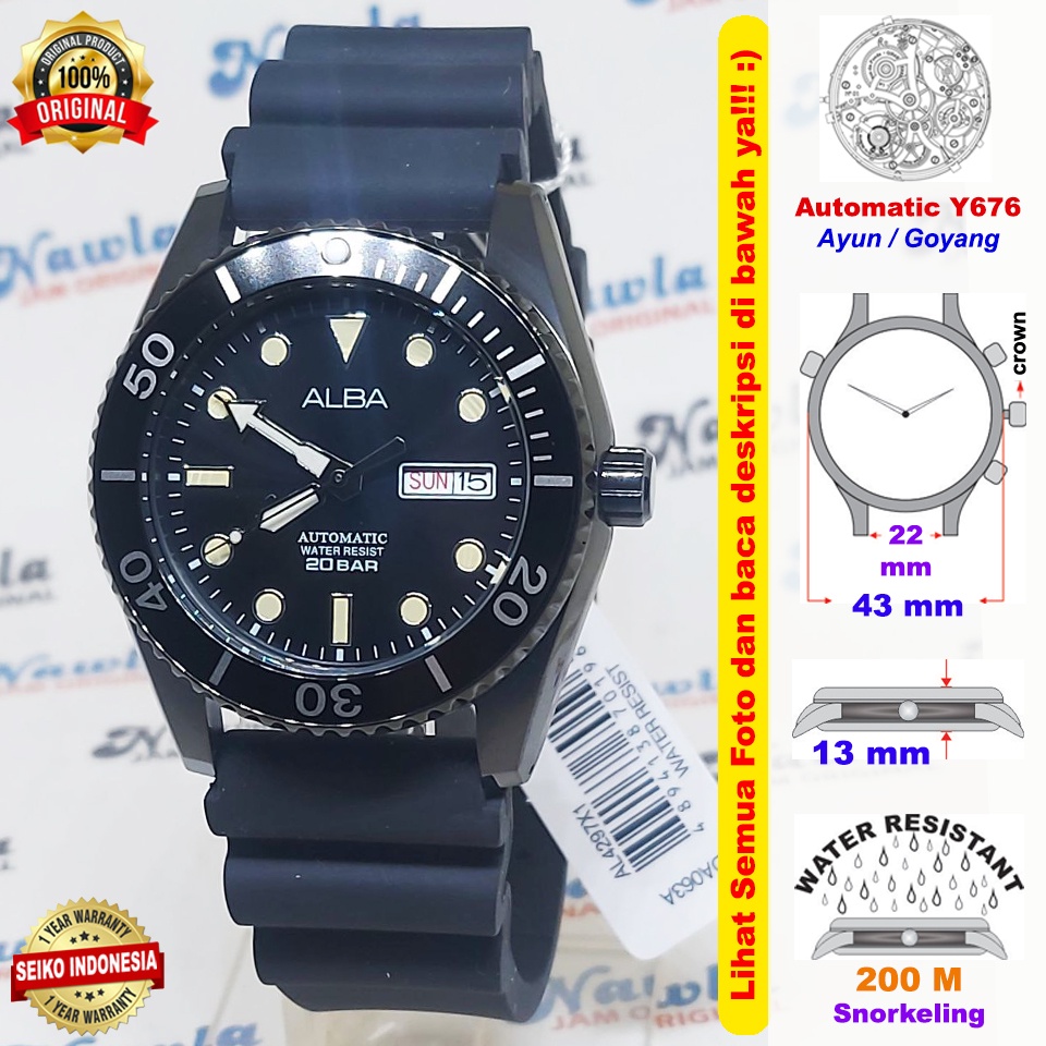 Alba Automatic AL4297X1 Full Black - Jam Tangan Pria AL4297