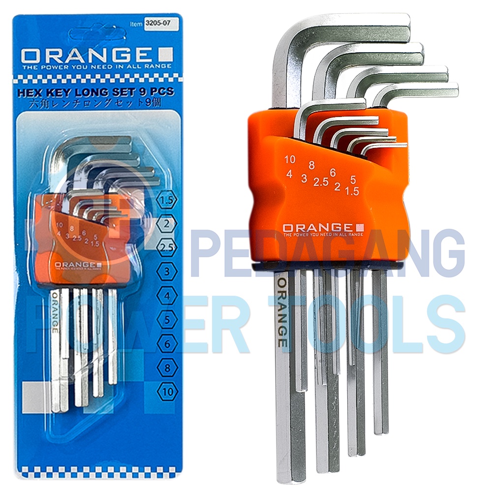 ORANGE KUNCI L SET PANJANG 9 PCS FLAT LONG HEX KEY 1.5-10 MM 9PCS 07