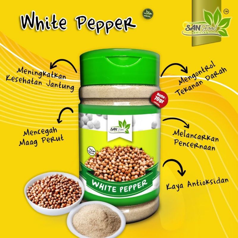 

Sanfood White Pepper 70gr Seasoning Natural Lada Putih Serbuk Merica