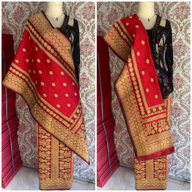 Songket Palembang BC Maron bunga pink fanta