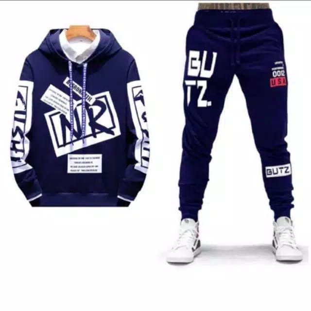 SWEATER DAN CELANA HOODIE PRIA MOTIF SABLON NR