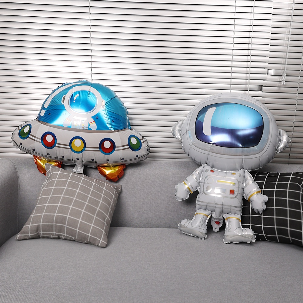 Ornamen Balon Bentuk Ufo Spaceman Rocket 4D Bahan Aluminum Foil Untuk Dekorasi Pesta Ulang Tahun Anak