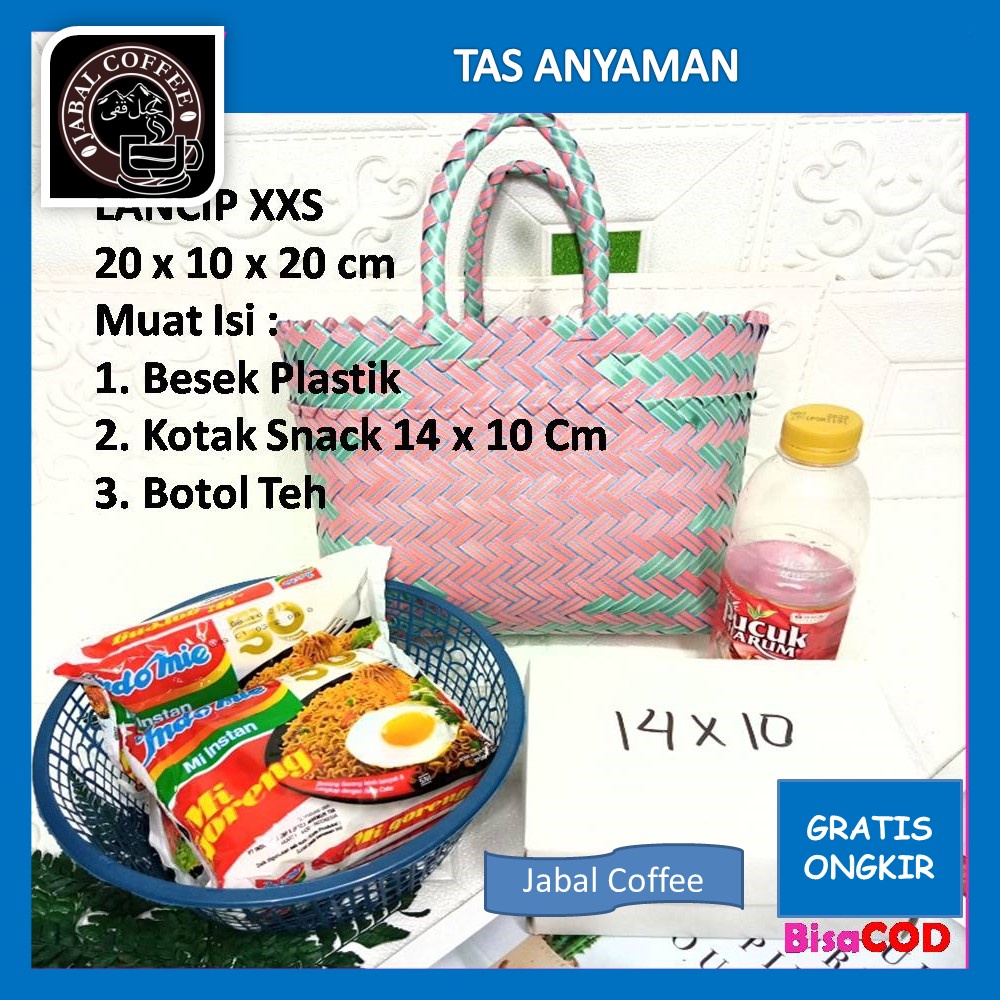 Tas Anyaman Plastik Kotak Murah / Tas Anyaman Plastik XXS Ukuran 20 x 10 x 20 Cm Motif Lancip / Tas Belanja Anting