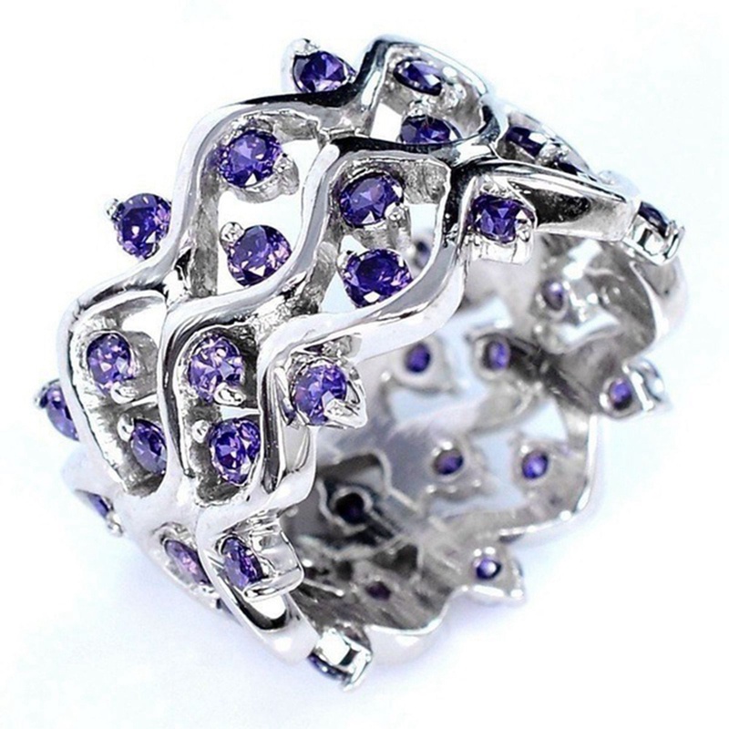 Cincin Sterling Silver 925 Hias Batu Permata Amethyst Ungu Untuk Wanita