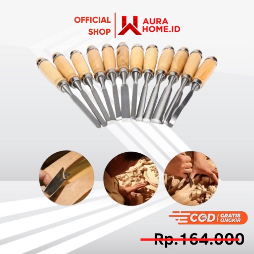 Set Pisau Ukir Pahat Kayu 12 in 1 Wood Carving Knife / Pisau Ukir Seset Kulit Kayu Bambu Pohon Bonsa