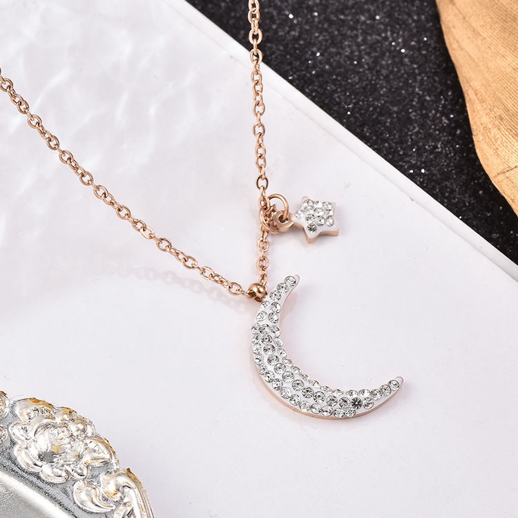 Kalung Choker Bentuk Bintang Dan Bulan Bahan Titanium Gaya Korea Untuk Wanita