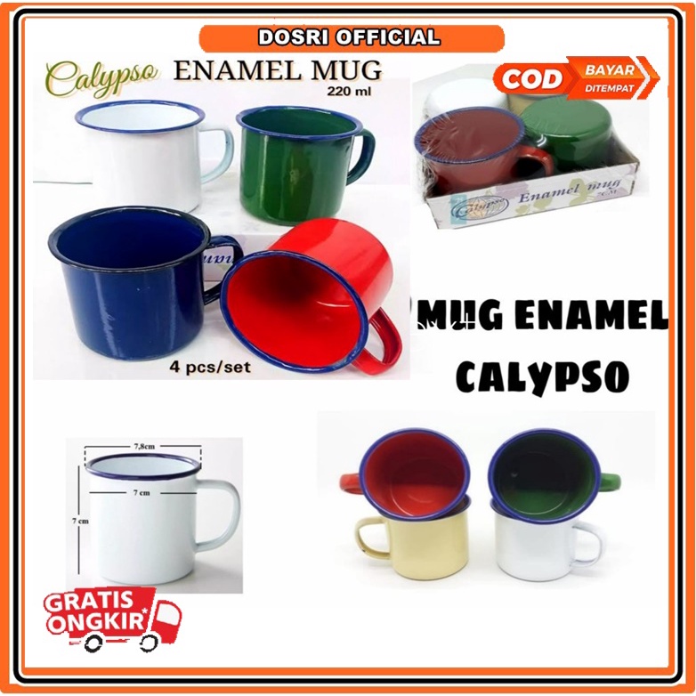 [READY STOK] Mug Enamel 1 SET Isi 4 Warna Warni Cangkir Gelas Stainless Calypso