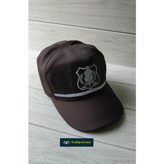 Topi satpam larici coklat lis putih