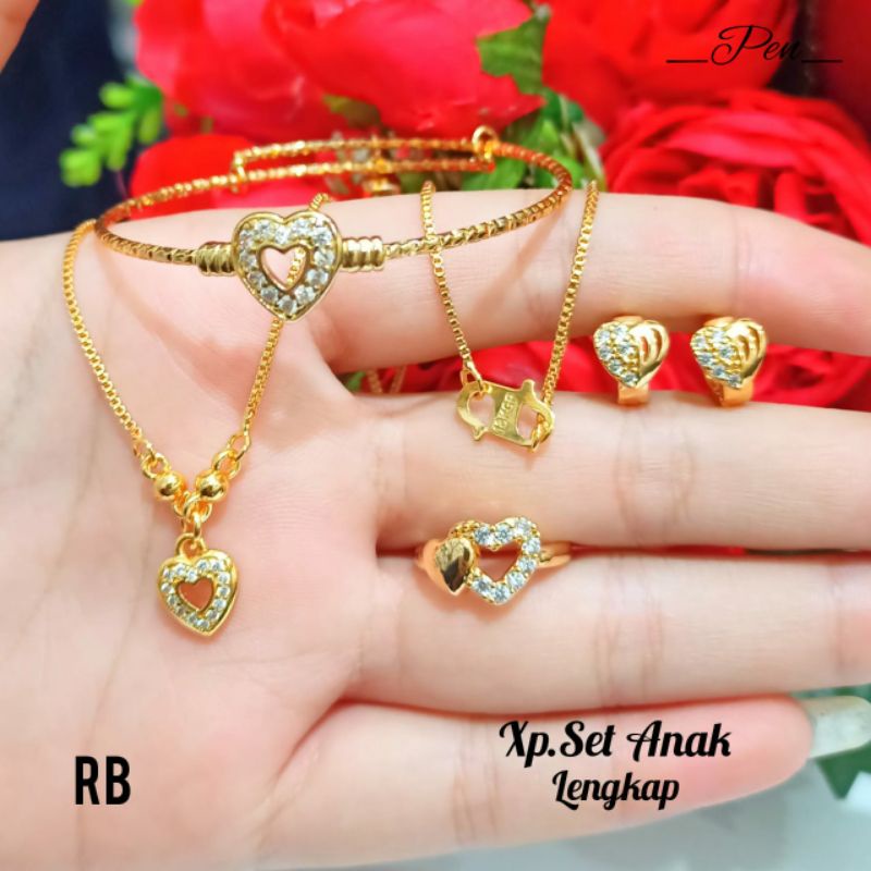 Set Perhiasan Anak gold varian motif permata simple,tidak karat *COD*