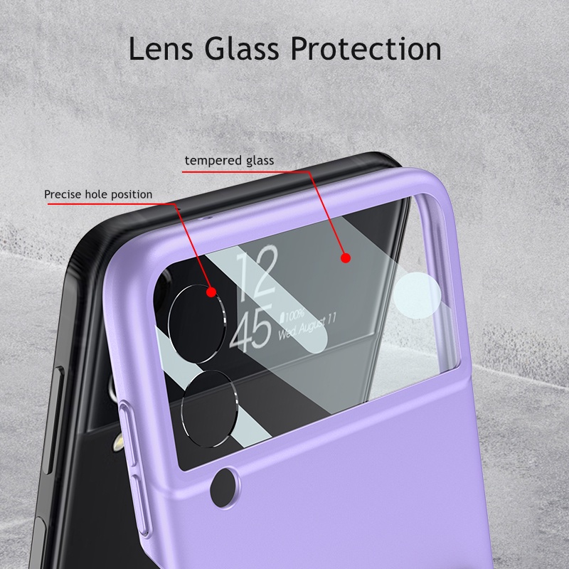 Casing Hard Case Bahan Kulit Matte Dengan Strap Pergelangan Tangan Untuk Samsung Galaxy Z Flip 3