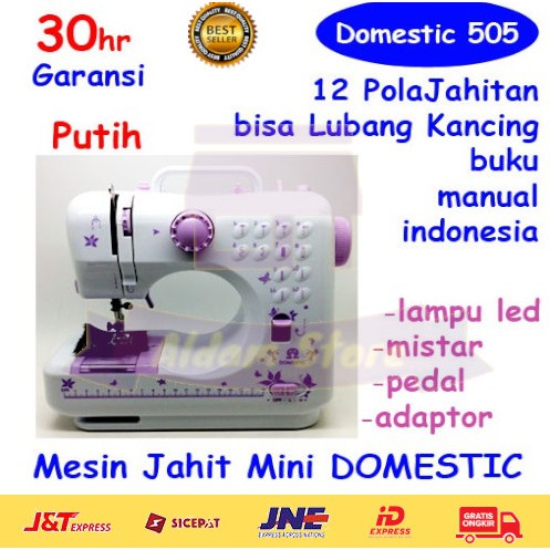 Mesin Jahit Portable mini ZIGZAG DOMESTIC 505 12 Pola Lubang Kancing Otomatis