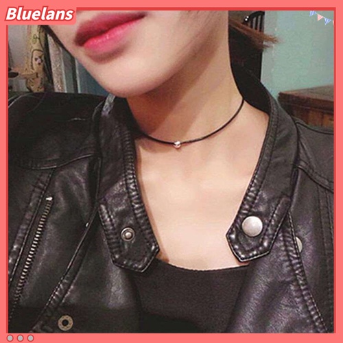 Kalung Choker Bahan Kulit Imitasi Aksen Manik-Manik Bulat Untuk Wanita