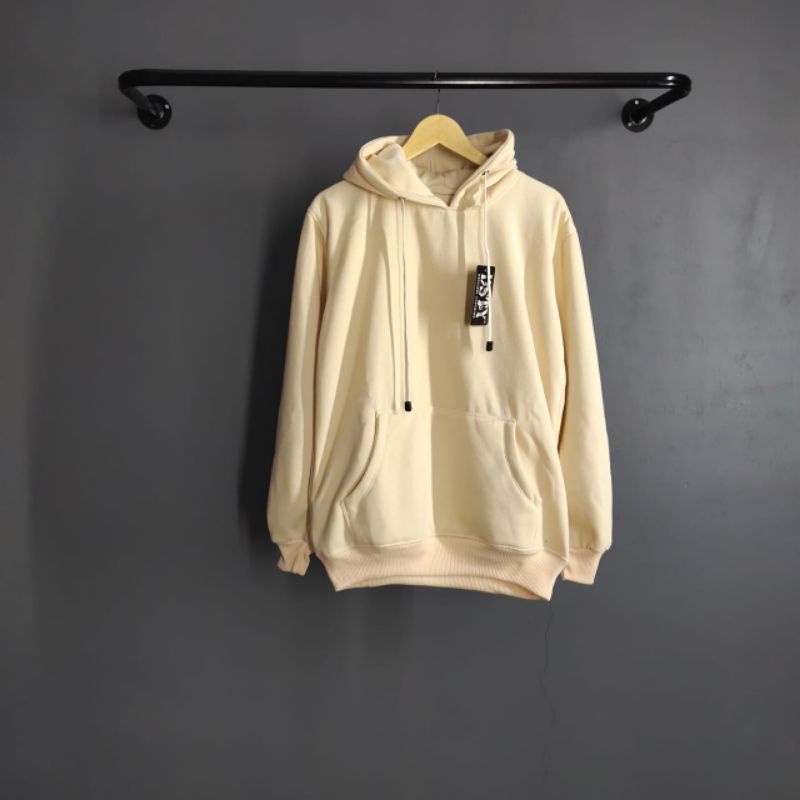 SWEATER HOODIE POLOS TEBAL CREAM