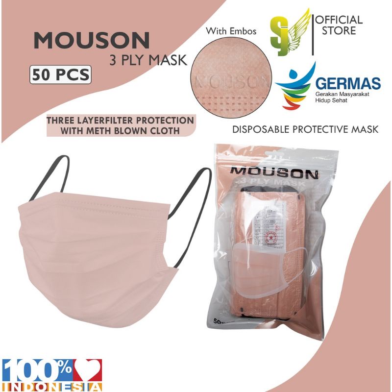 ✨NAGIHI✨ MASKER MOUSON 3PLY EARLOOP WARNA LADY PINK / NUDE PINK / ISI 50PCS DISPOSABLE MASK