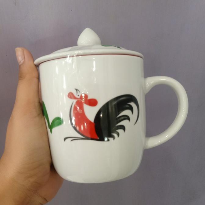 ] cangkir mug gelas tutup ayam jago keramik