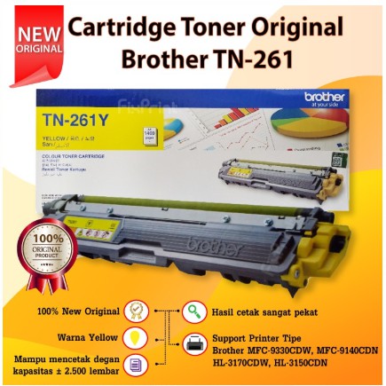 Toner Brother Original TN261 Printer HL-3150CDN HL-3170CDW HL-3150CDN YELLOW