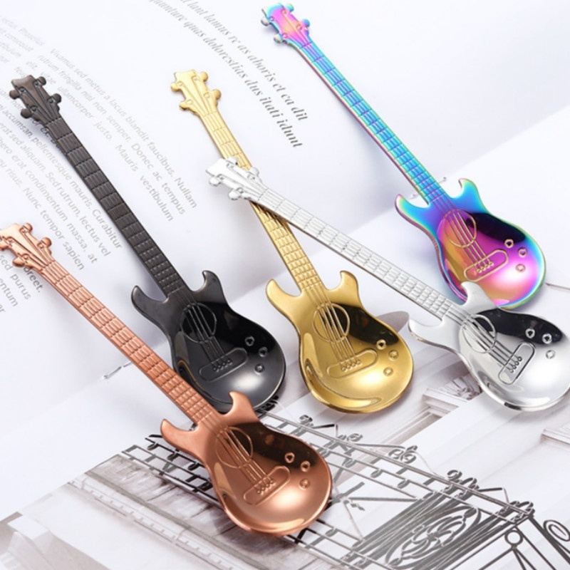 1pc Sendok Aduk Kopi Bentuk Gitar Bahan Stainless Steel Untuk Perlengkapan Pesta