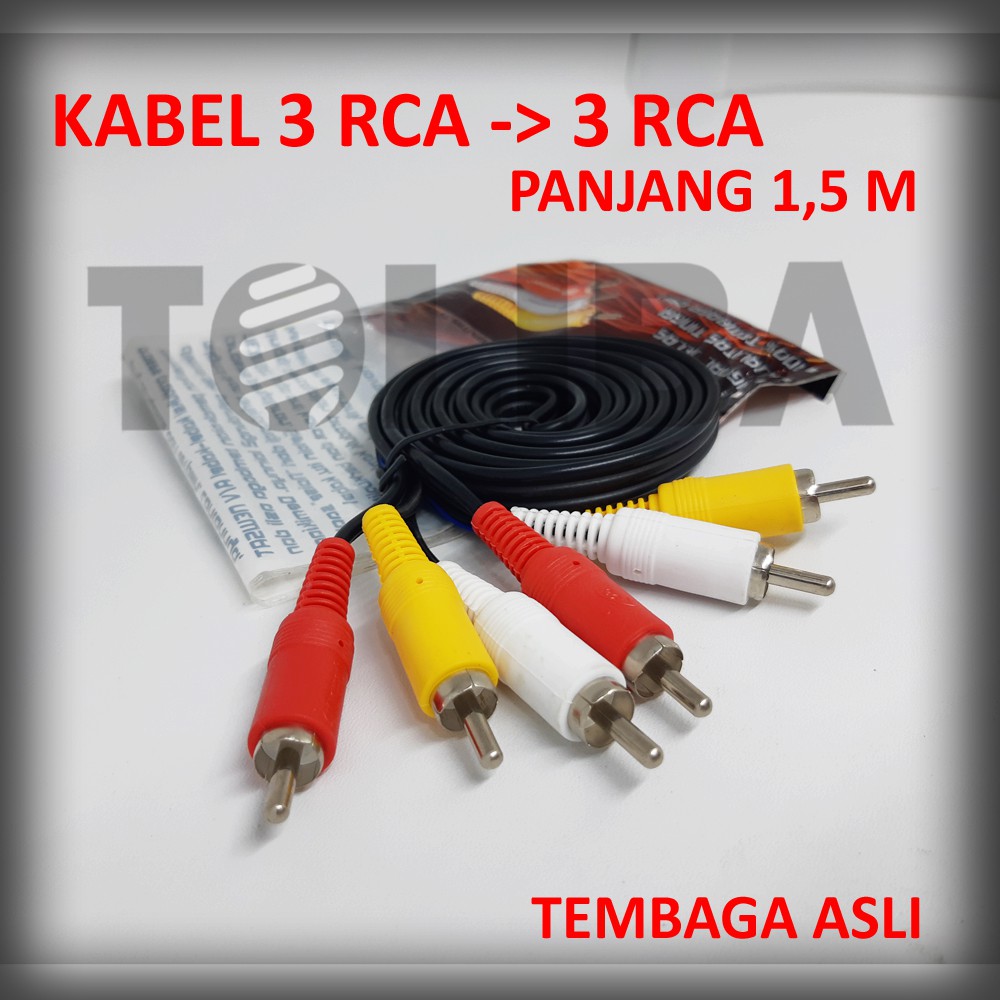 kabel rca audio video tv dvd 3 warna tembaga asli bagus / kabel audio video panjang 1,5 meter