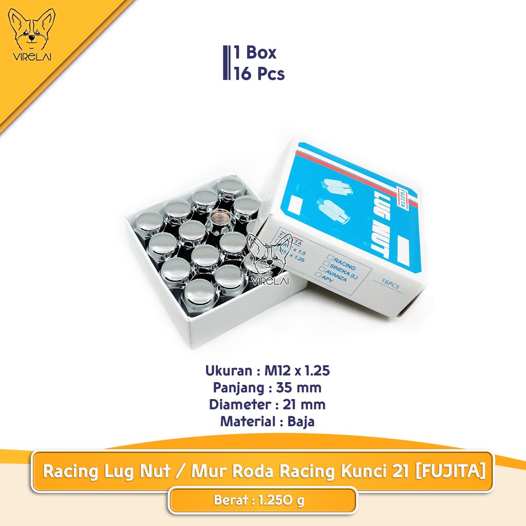 Fujita lug nut Racing M12 x 1.50 / M12 x 1.25 kunci 21 Kunci 19 ( 16/20 biji / box ) jual per box